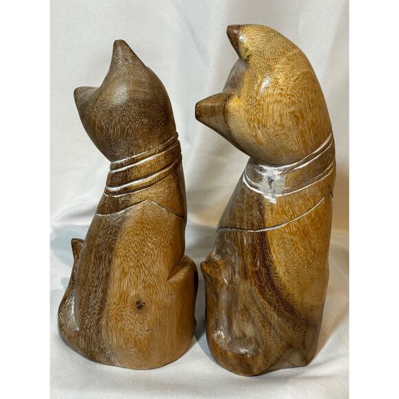 Two Natural Wood Carved Cats Kittens Siamese Figures statue Mid Century eclectic - Picture 6 of 12